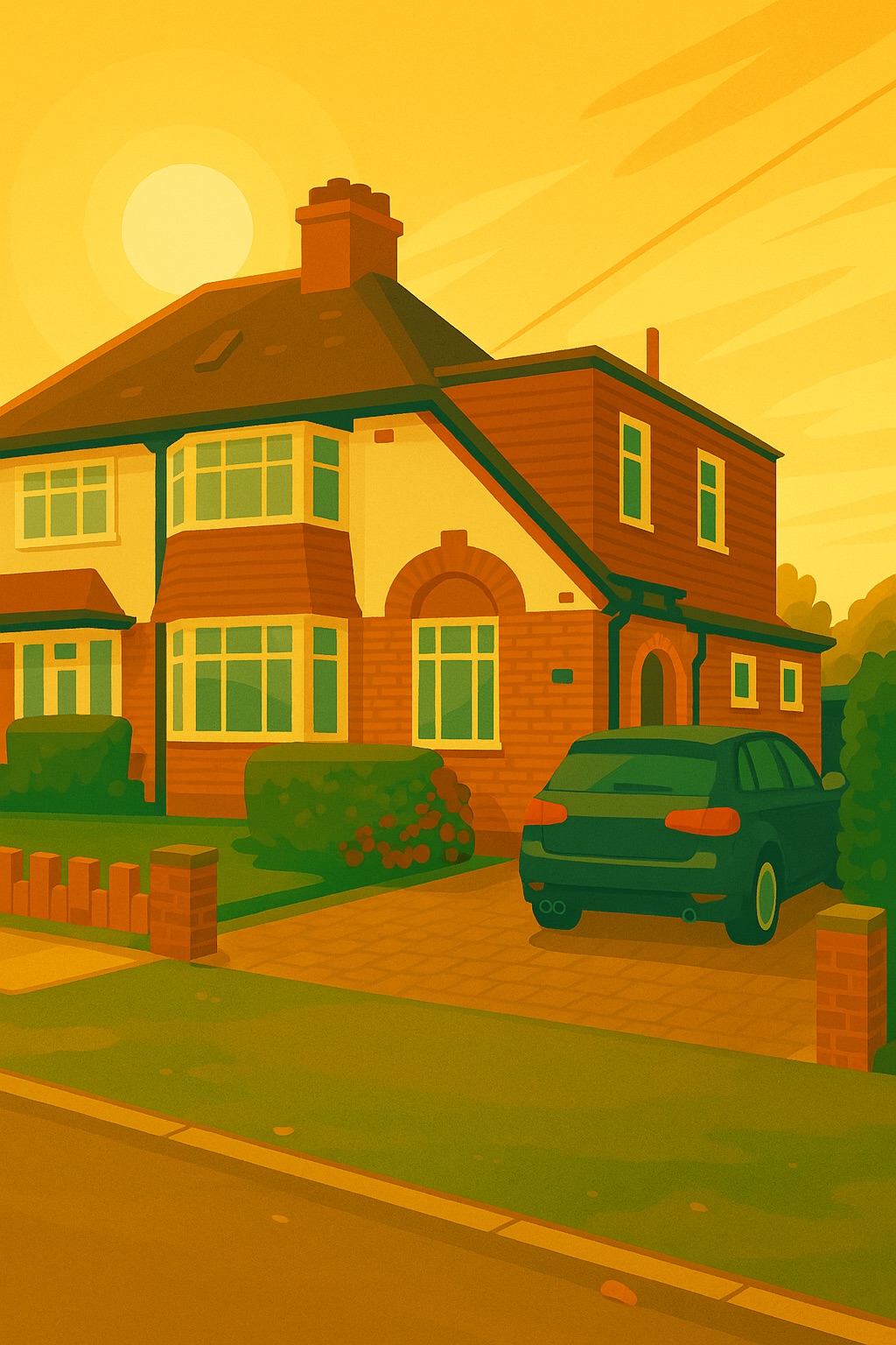 Semi-detached suburban home illustration – planning permission advice for house extensions by Folly Architects