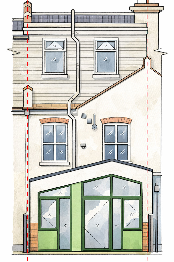Rear elevation of a London house extension shaped by careful design thinking and contextual constraints